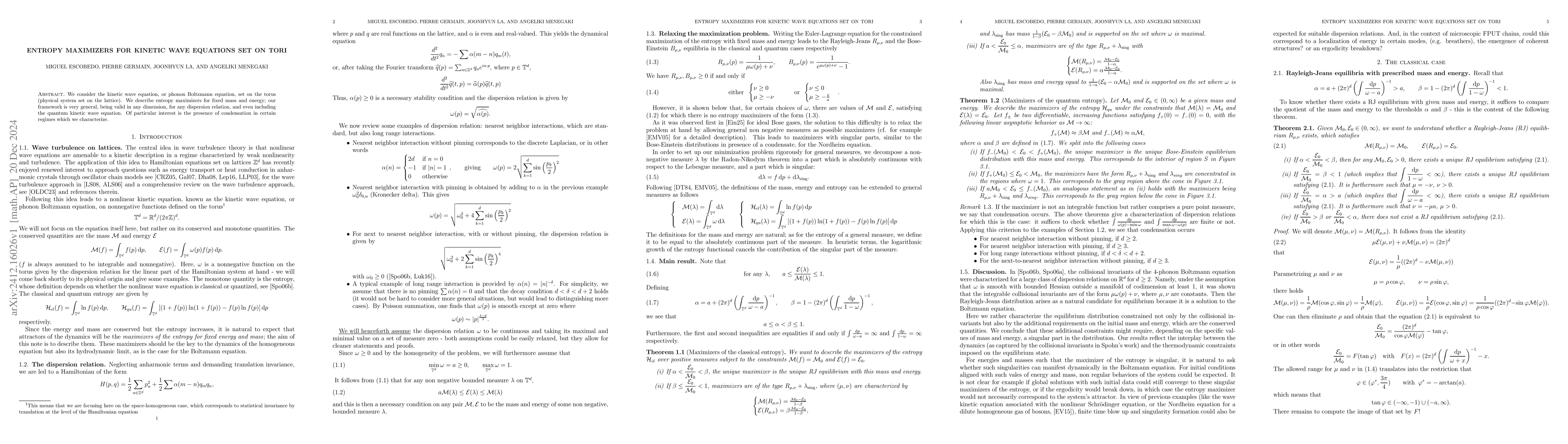 Thumbnail for Entropy maximizers for kinetic wave equations set on tori