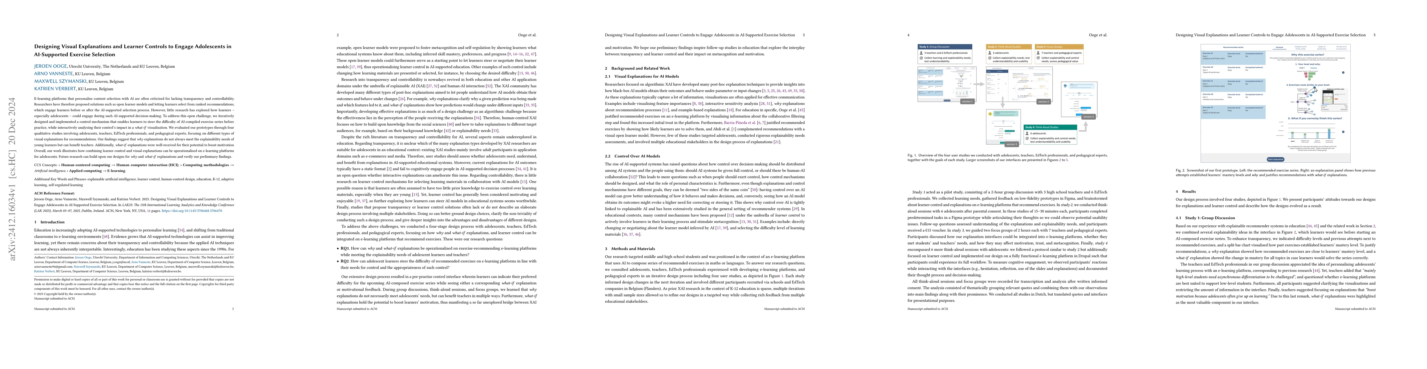 Thumbnail for Designing Visual Explanations and Learner Controls to Engage Adolescents
  in AI-Supported Exercise Selection