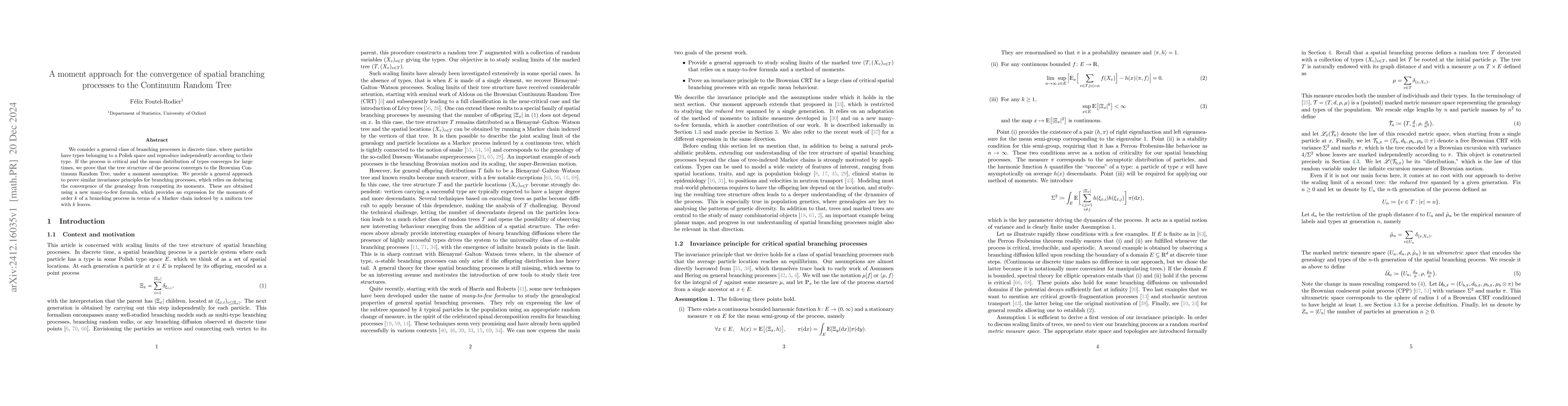 Thumbnail for A moment approach for the convergence of spatial branching processes to
  the Continuum Random Tree