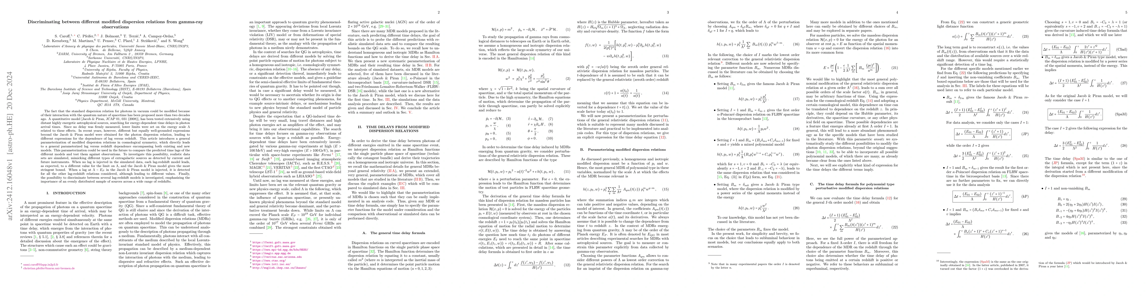 Thumbnail for Discriminating between different modified dispersion relations from
  gamma-ray observations
