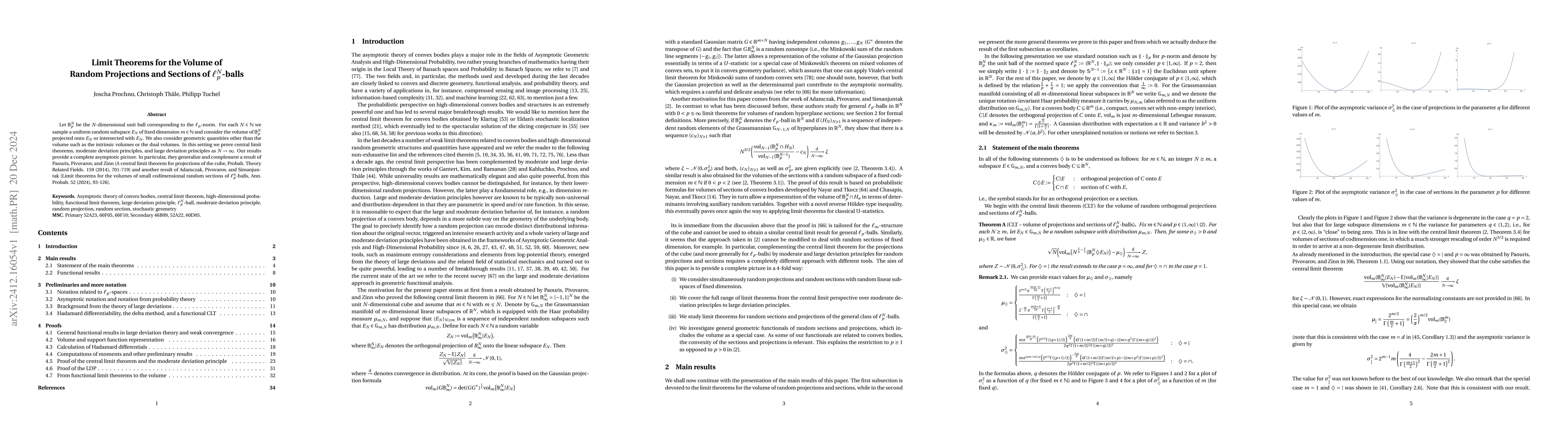 Thumbnail for Limit Theorems for the Volume of Random Projections and Sections of
  $\ell_p^N$-balls