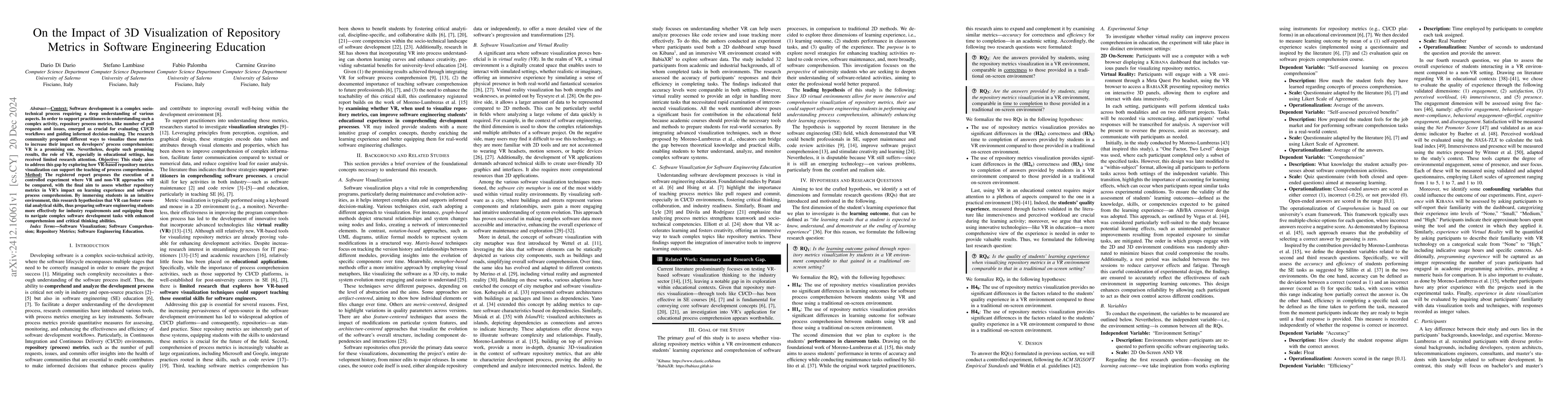 Thumbnail for On the Impact of 3D Visualization of Repository Metrics in Software
  Engineering Education