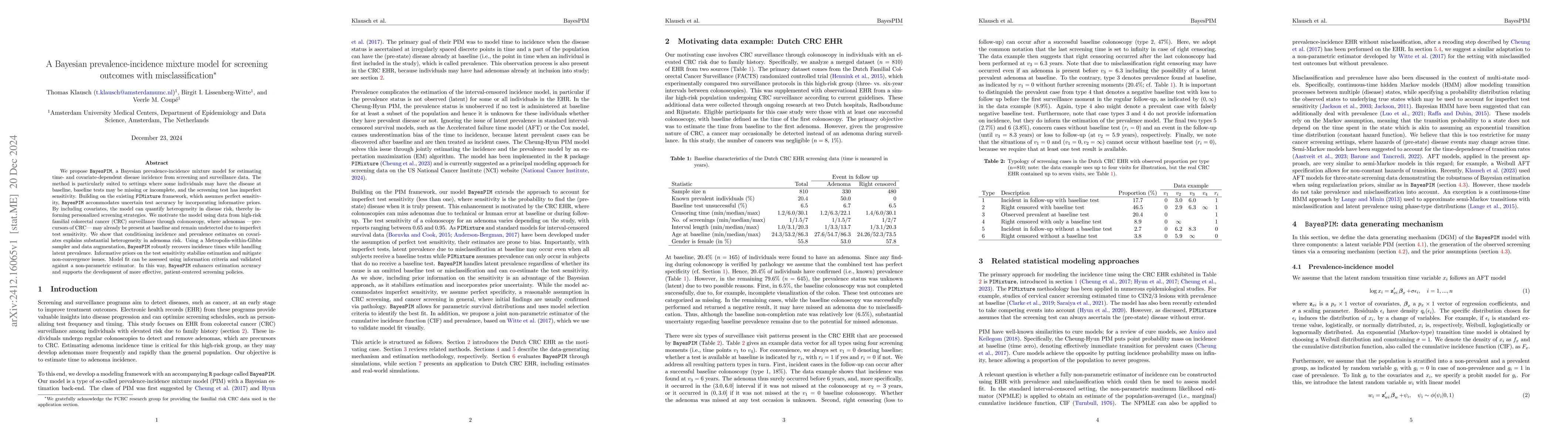 Thumbnail for A Bayesian prevalence-incidence mixture model for screening outcomes
  with misclassification