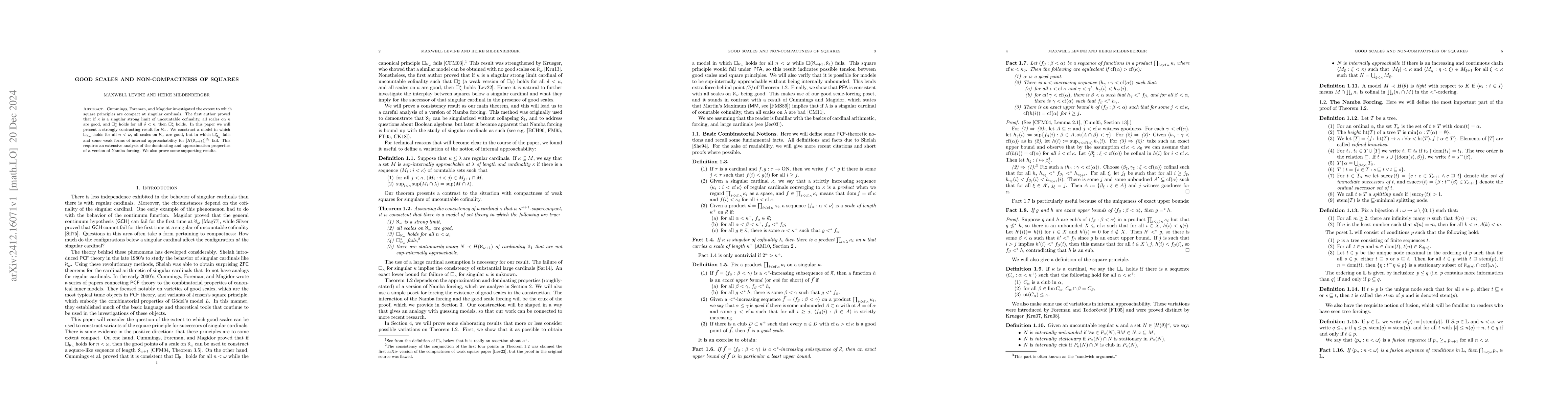 Thumbnail for Good Scales and Non-Compactness of Squares