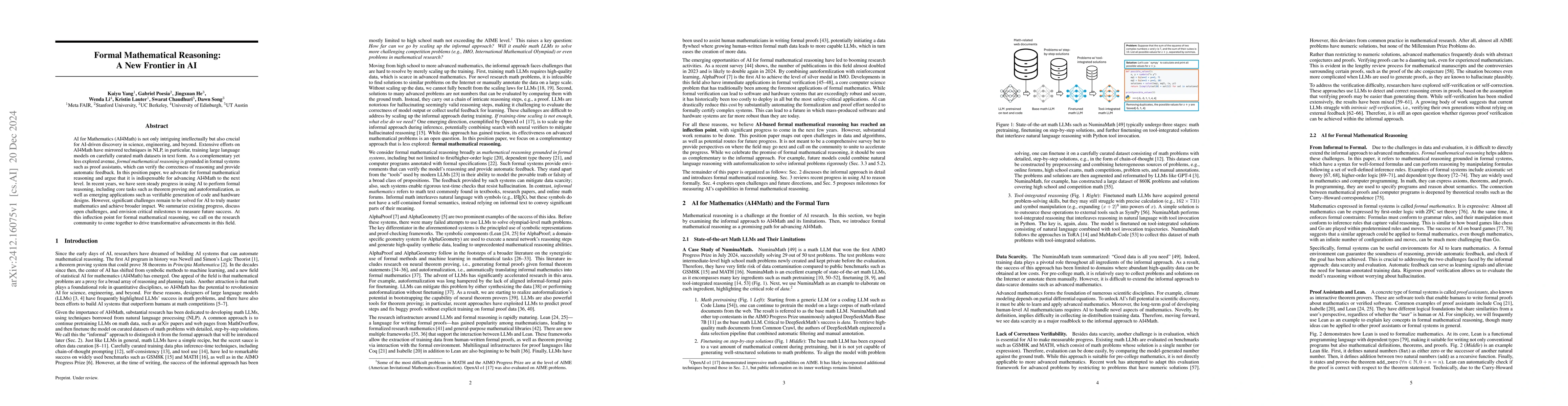 Thumbnail for Formal Mathematical Reasoning: A New Frontier in AI