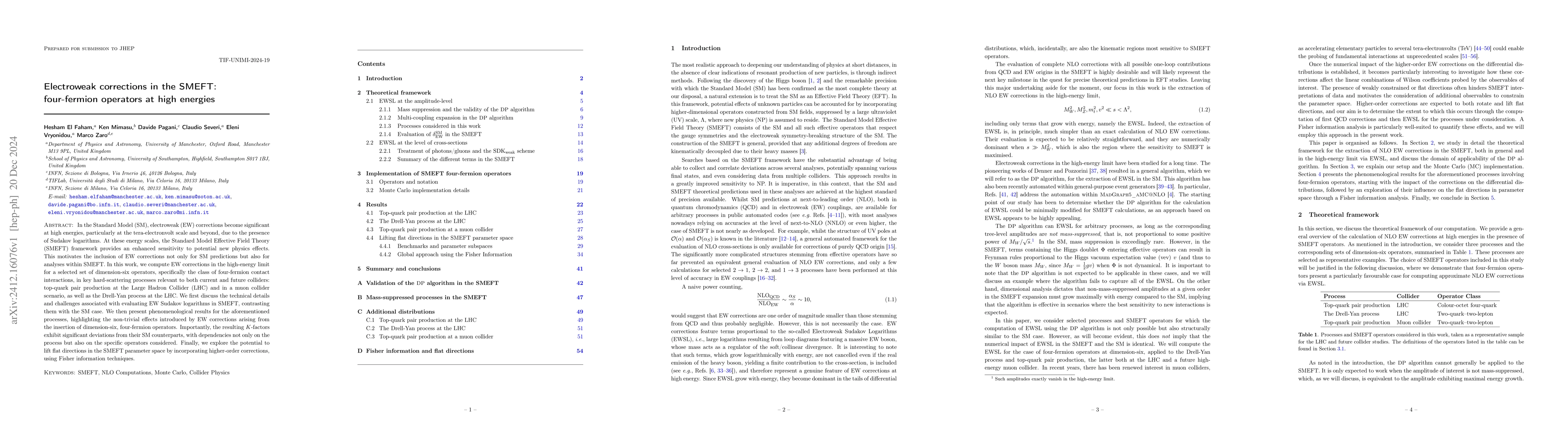 Thumbnail for Electroweak corrections in the SMEFT: four-fermion operators at high
  energies