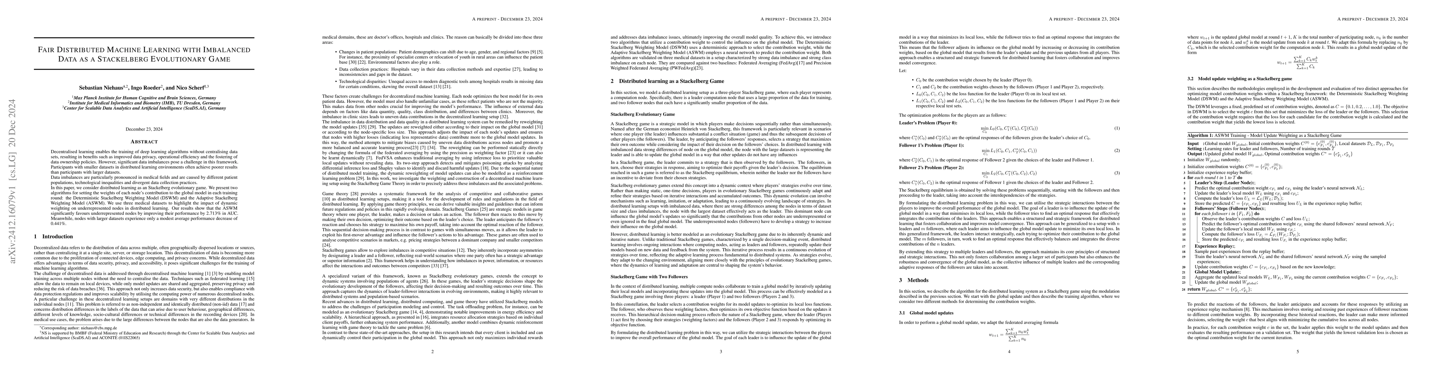 Thumbnail for Fair Distributed Machine Learning with Imbalanced Data as a Stackelberg
  Evolutionary Game