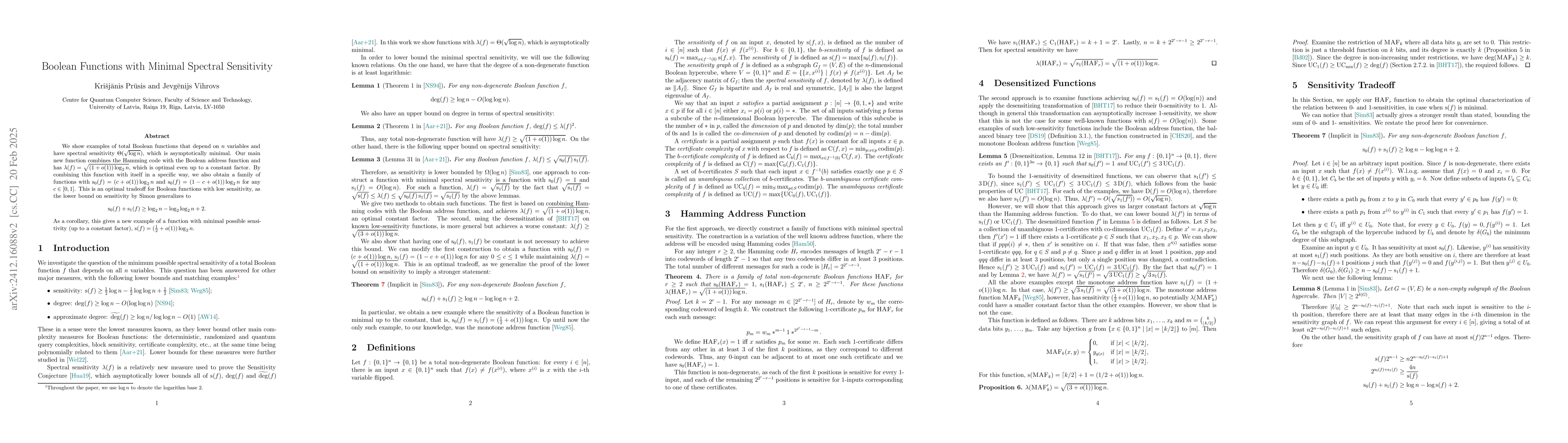 Thumbnail for Boolean Functions with Minimal Spectral Sensitivity