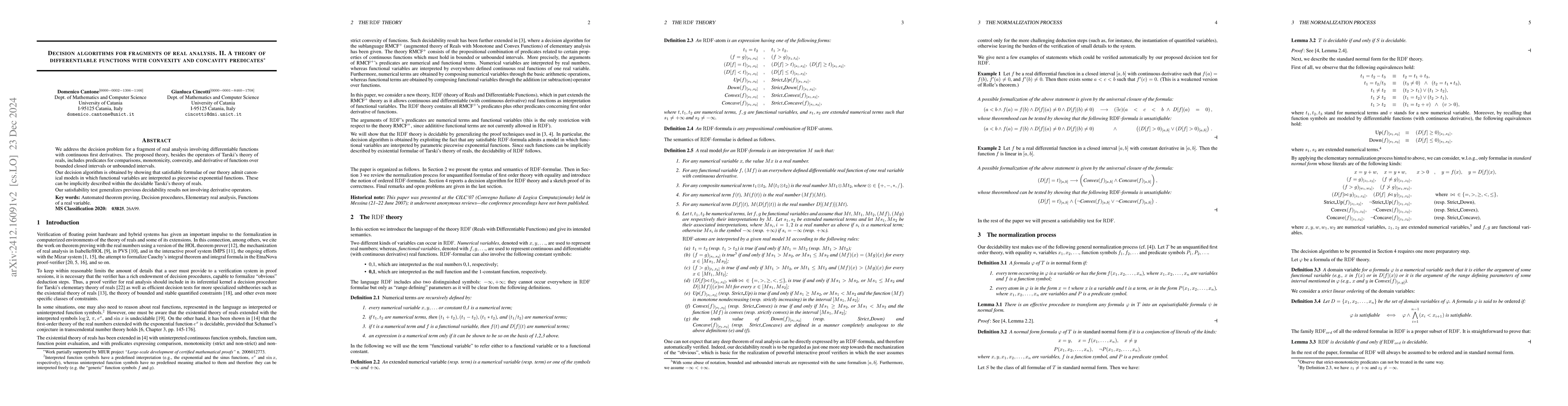 Thumbnail for Decision algorithms for fragments of real analysis. II. A theory of
  differentiable functions with convexity and concavity predicates