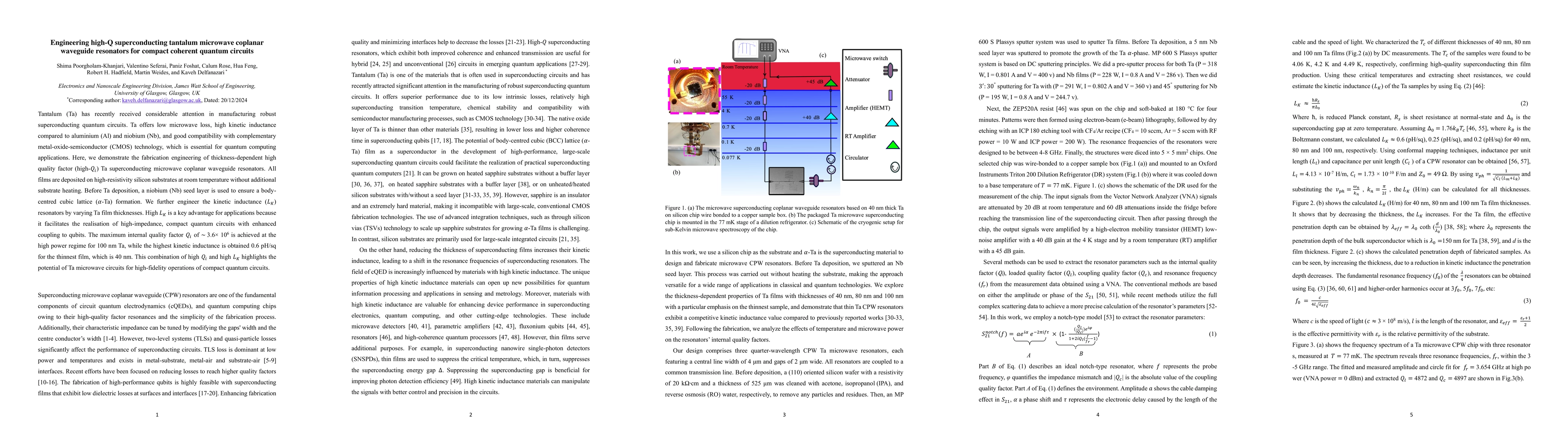 Thumbnail for Engineering high-Q superconducting tantalum microwave coplanar waveguide
  resonators for compact coherent quantum circuits