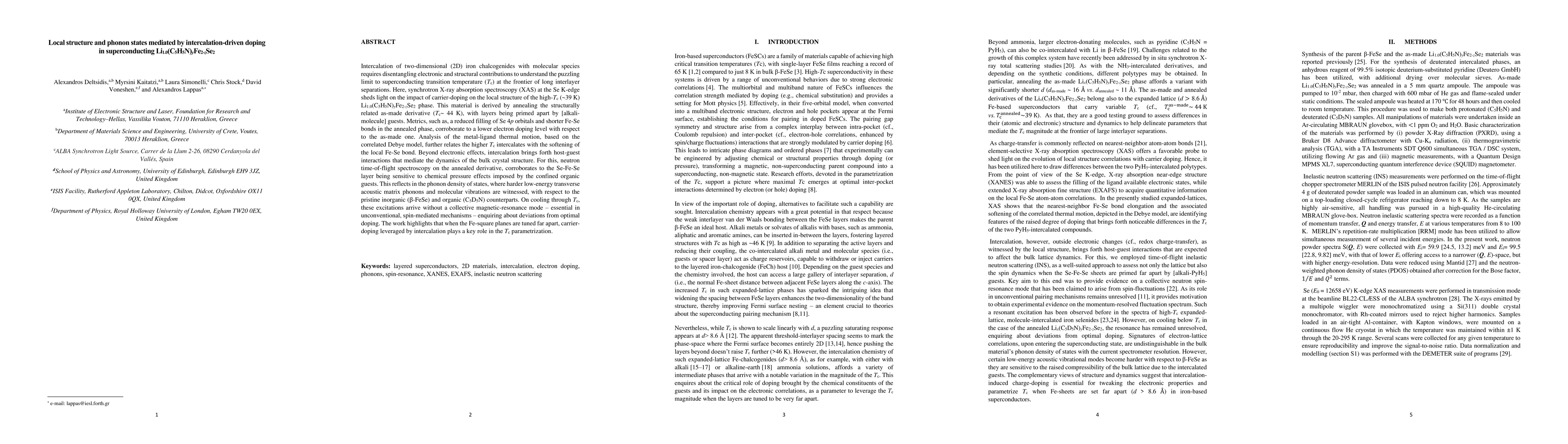 Thumbnail for Local structure and phonon states mediated by intercalation-driven
  doping in superconducting $Li_{1.0}(C_5H_5N)_yFe_{2-z}Se_2$
