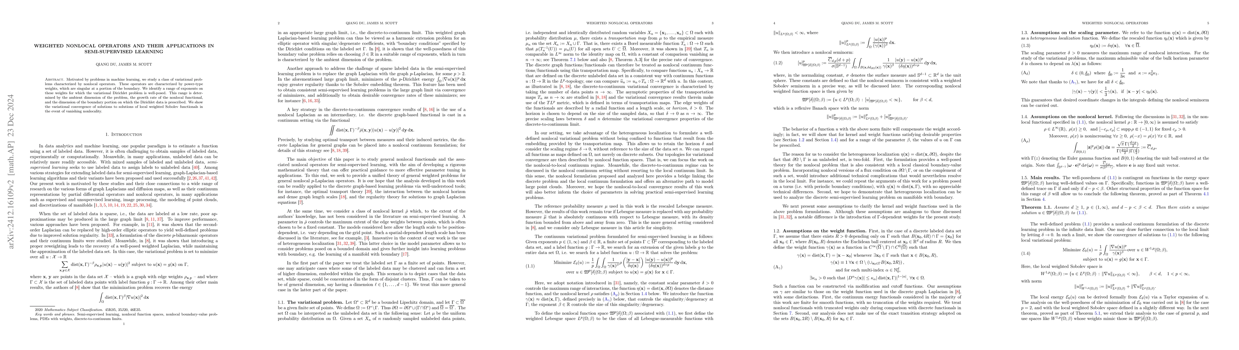 Thumbnail for Weighted nonlocal operators and their applications in semi-supervised
  learning