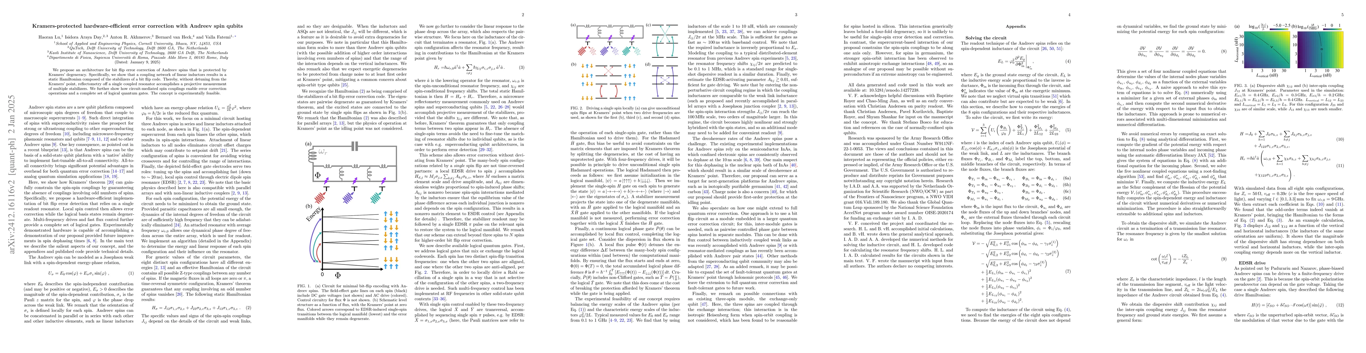 Thumbnail for Kramers-protected hardware-efficient error correction with Andreev spin
  qubits