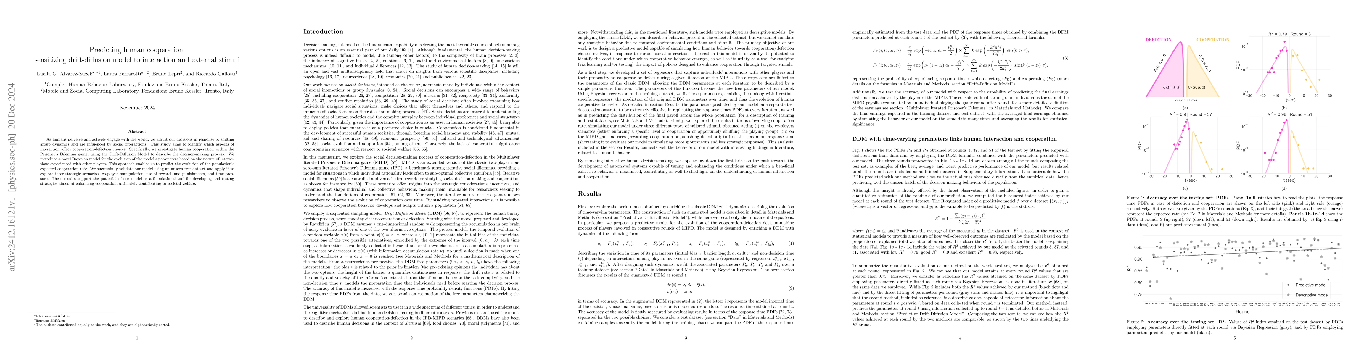 Thumbnail for Predicting human cooperation: sensitizing drift-diffusion model to
  interaction and external stimuli