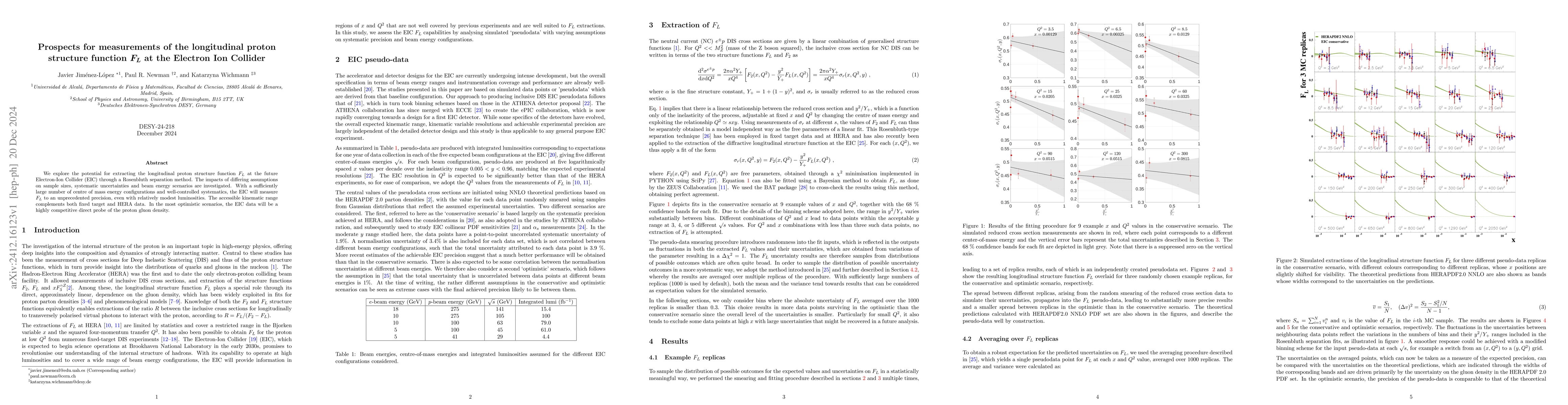 Thumbnail for Prospects for measurements of the longitudinal proton structure function
  $F_L$ at the Electron Ion Collider