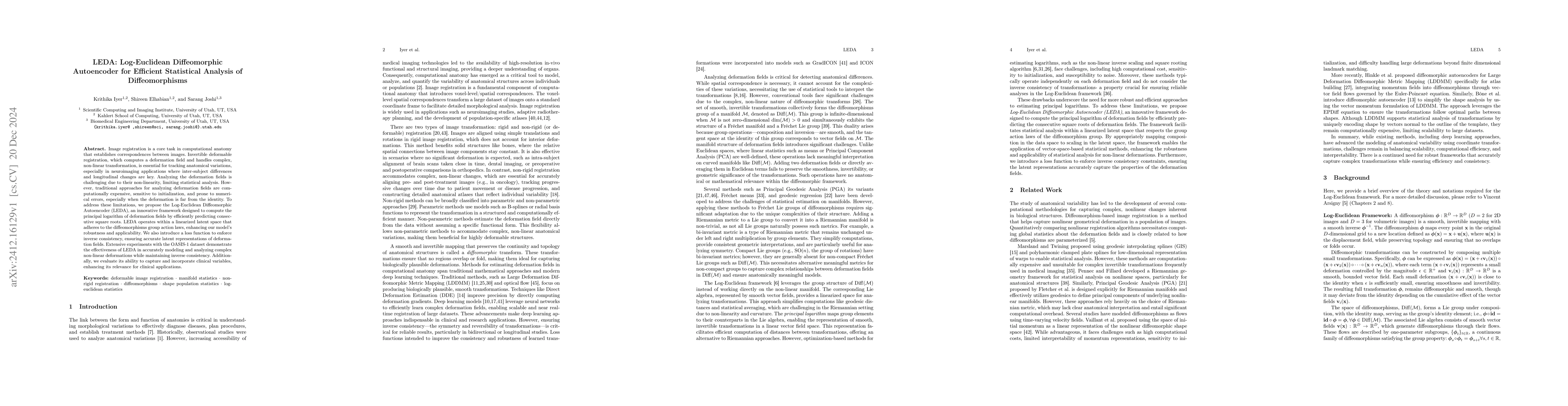 Thumbnail for LEDA: Log-Euclidean Diffeomorphic Autoencoder for Efficient Statistical
  Analysis of Diffeomorphism