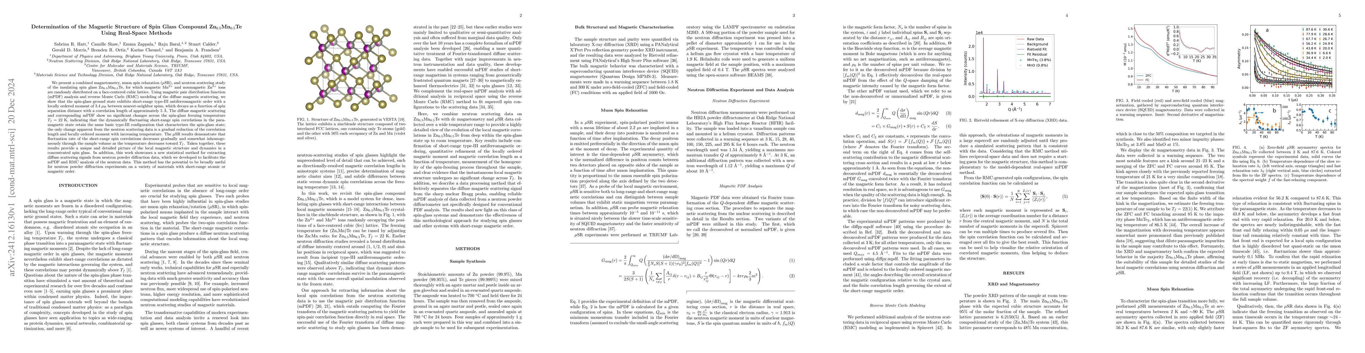 Thumbnail for Determination of the Magnetic Structure of Spin Glass Compound
  $\text{Zn}_{0.5}\text{Mn}_{0.5}\text{Te}$ Using Real-Space Methods
