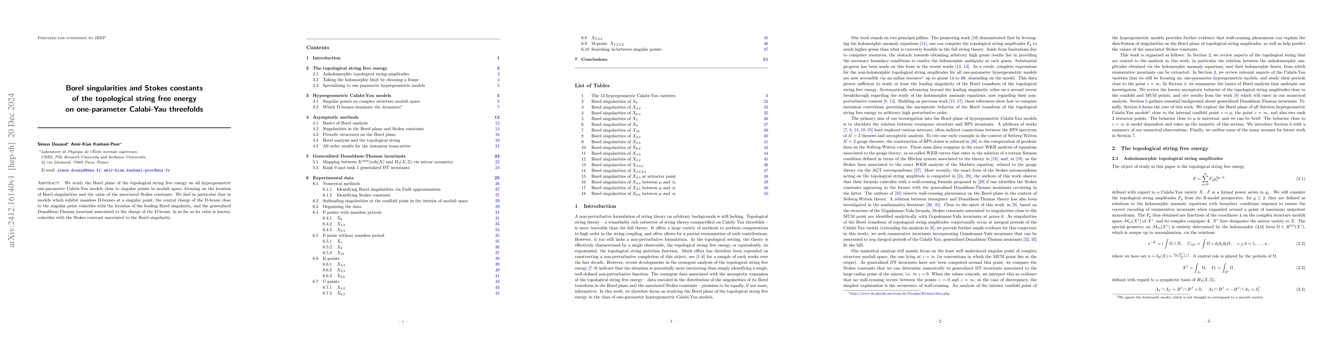 Thumbnail for Borel singularities and Stokes constants of the topological string free
  energy on one-parameter Calabi-Yau threefolds