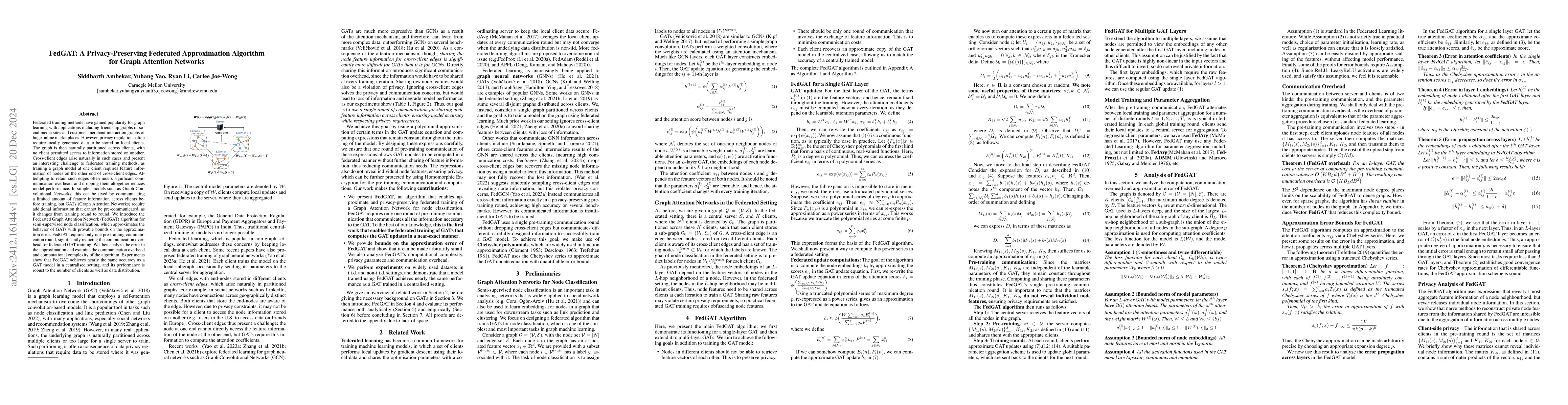 Thumbnail for FedGAT: A Privacy-Preserving Federated Approximation Algorithm for Graph
  Attention Networks