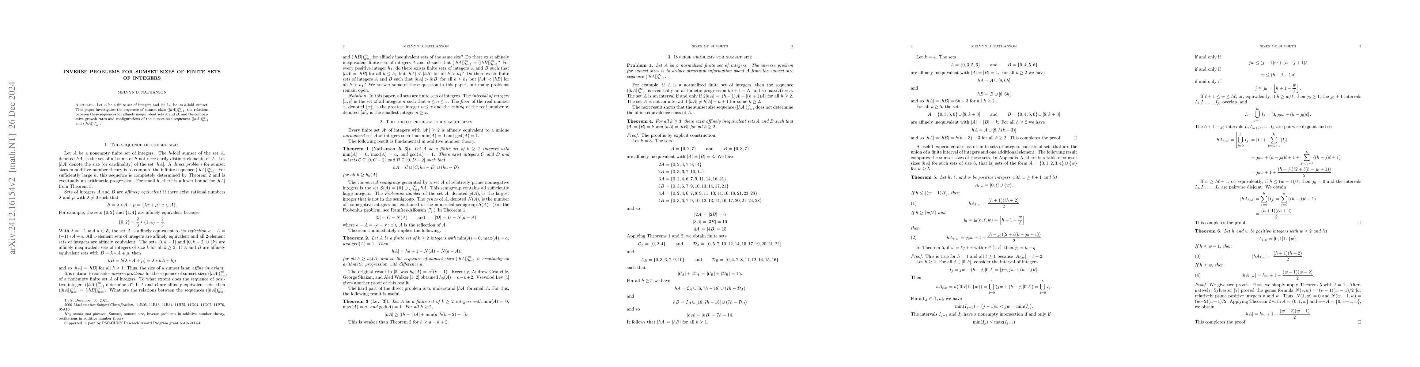 Thumbnail for Inverse problems for sumset sizes of finite sets of integers