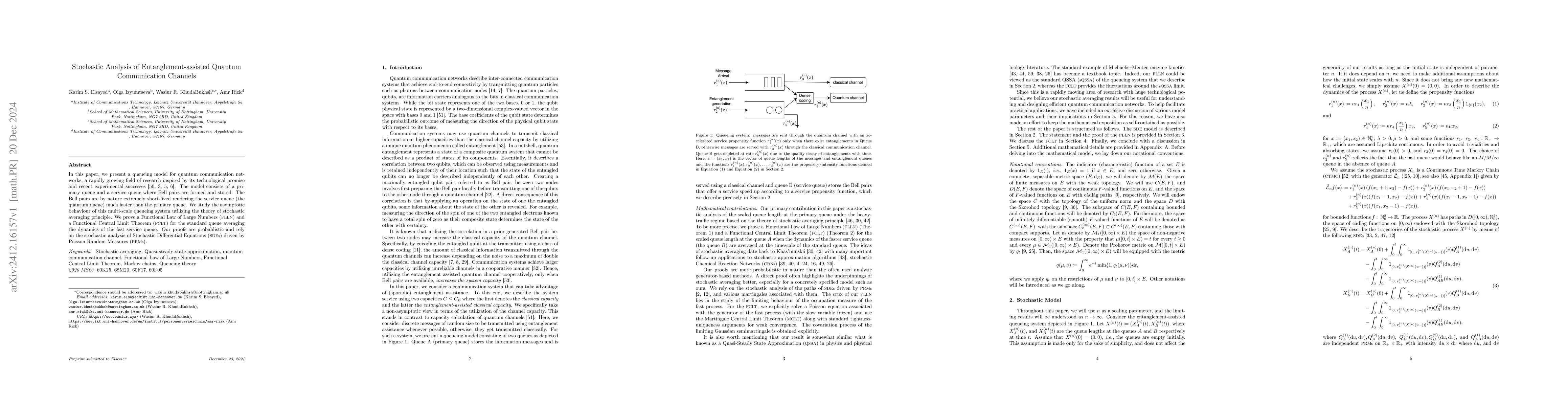 Thumbnail for Stochastic Analysis of Entanglement-assisted Quantum Communication
  Channels