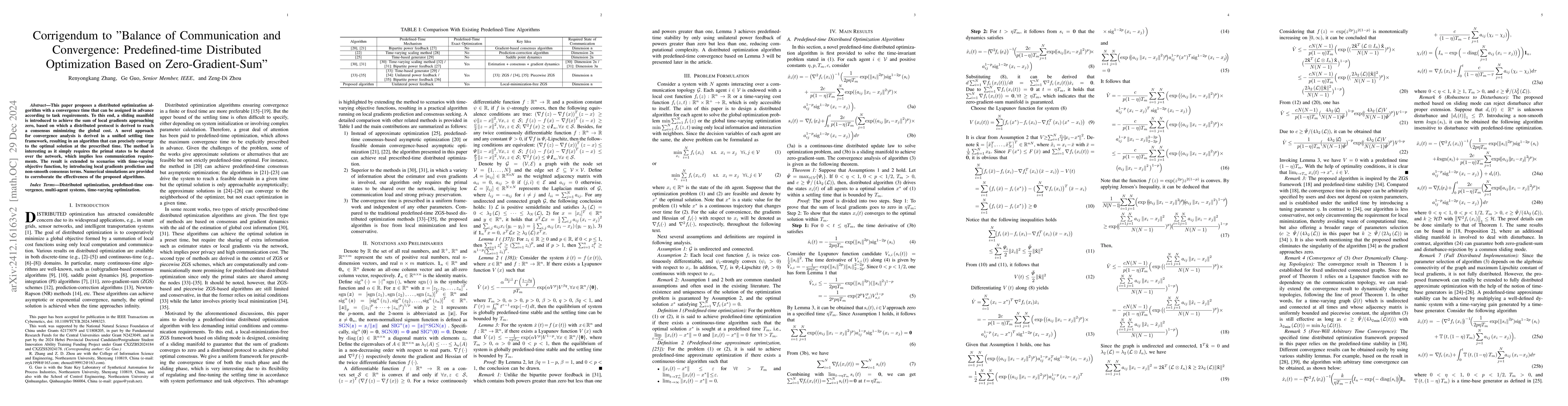 Thumbnail for Corrigendum to "Balance of Communication and Convergence:
  Predefined-time Distributed Optimization Based on Zero-Gradient-Sum"