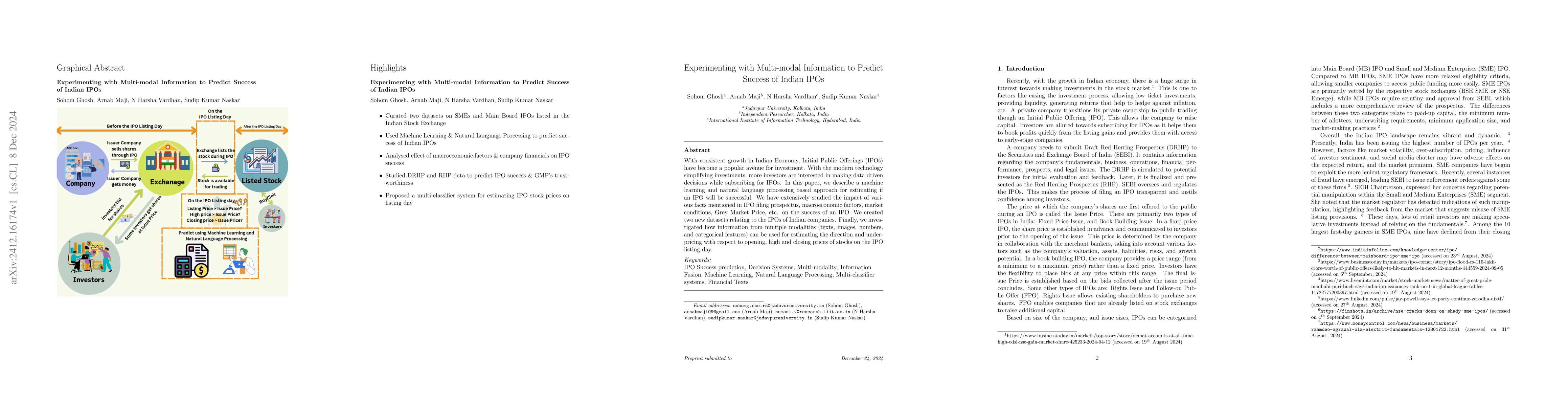 Thumbnail for Experimenting with Multi-modal Information to Predict Success of Indian
  IPOs