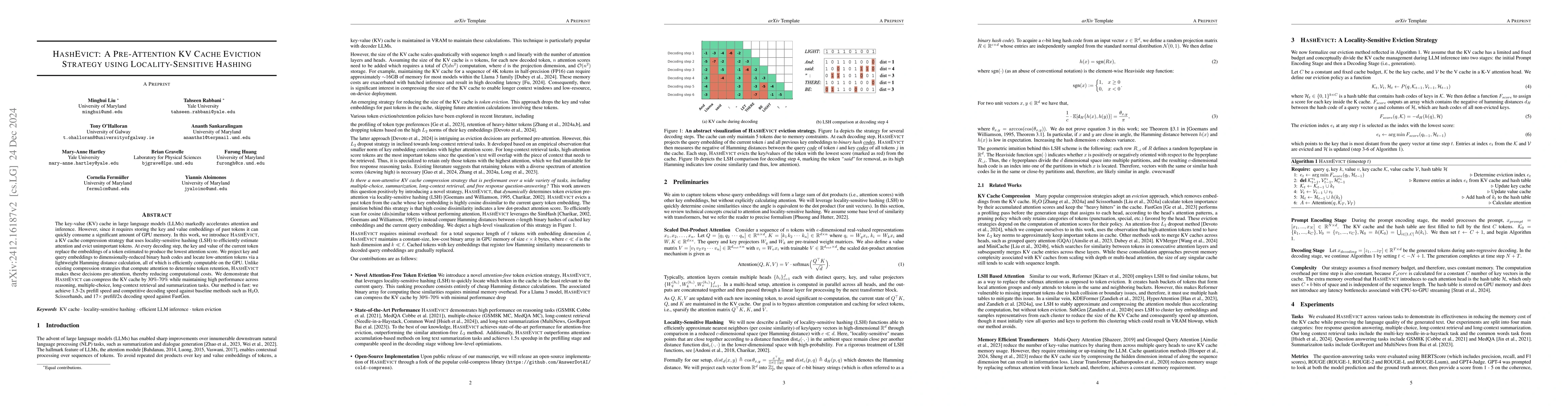 Thumbnail for HashEvict: A Pre-Attention KV Cache Eviction Strategy using
  Locality-Sensitive Hashing
