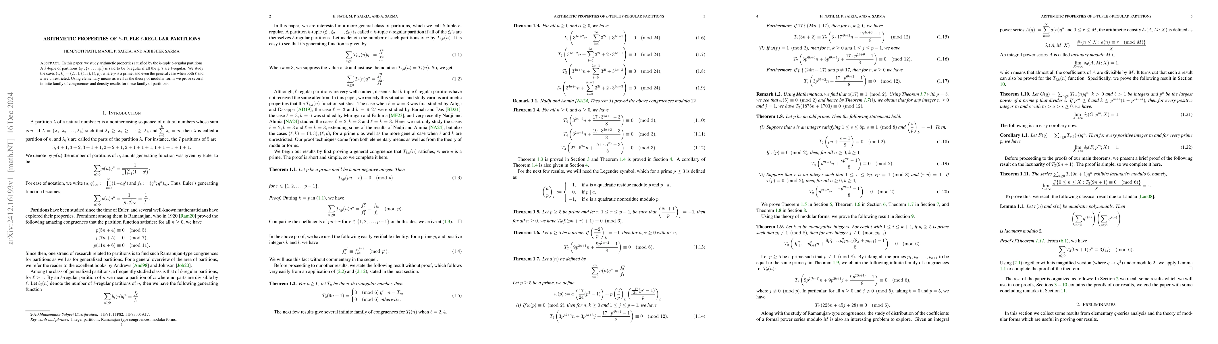 Thumbnail for Arithmetic properties of $k$-tuple $\ell$-regular partitions