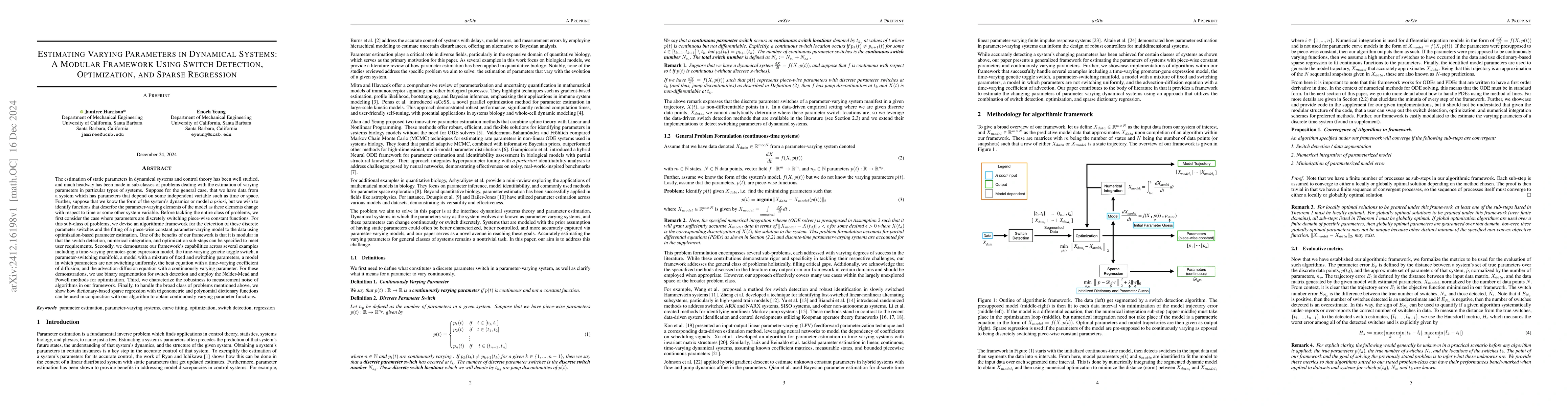 Thumbnail for Estimating Varying Parameters in Dynamical Systems: A Modular Framework
  Using Switch Detection, Optimization, and Sparse Regression