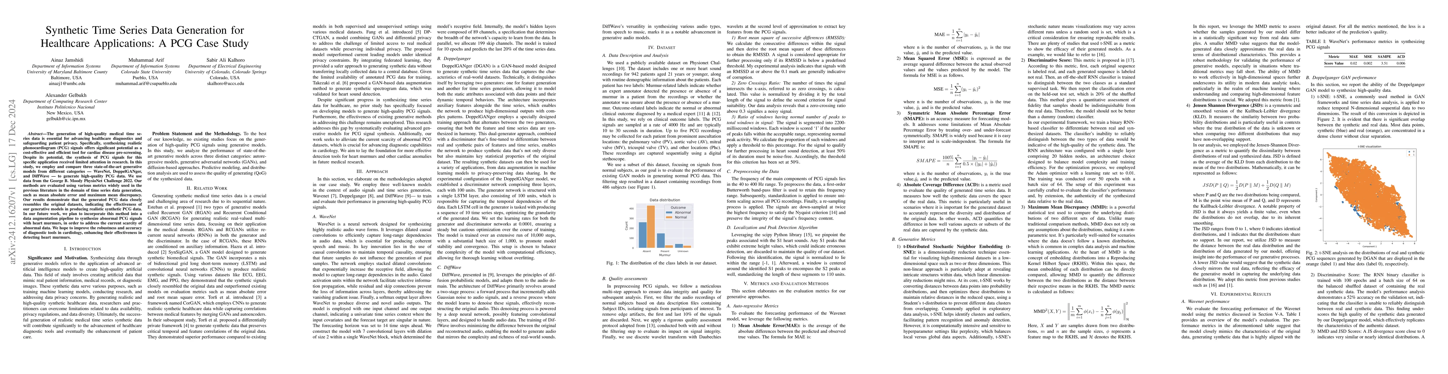 Thumbnail for Synthetic Time Series Data Generation for Healthcare Applications: A PCG
  Case Study