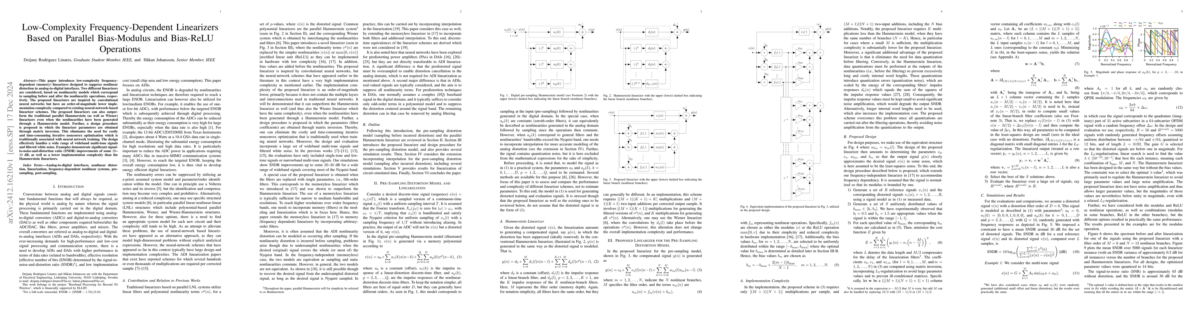 Thumbnail for Low-Complexity Frequency-Dependent Linearizers Based on Parallel
  Bias-Modulus and Bias-ReLU Operations
