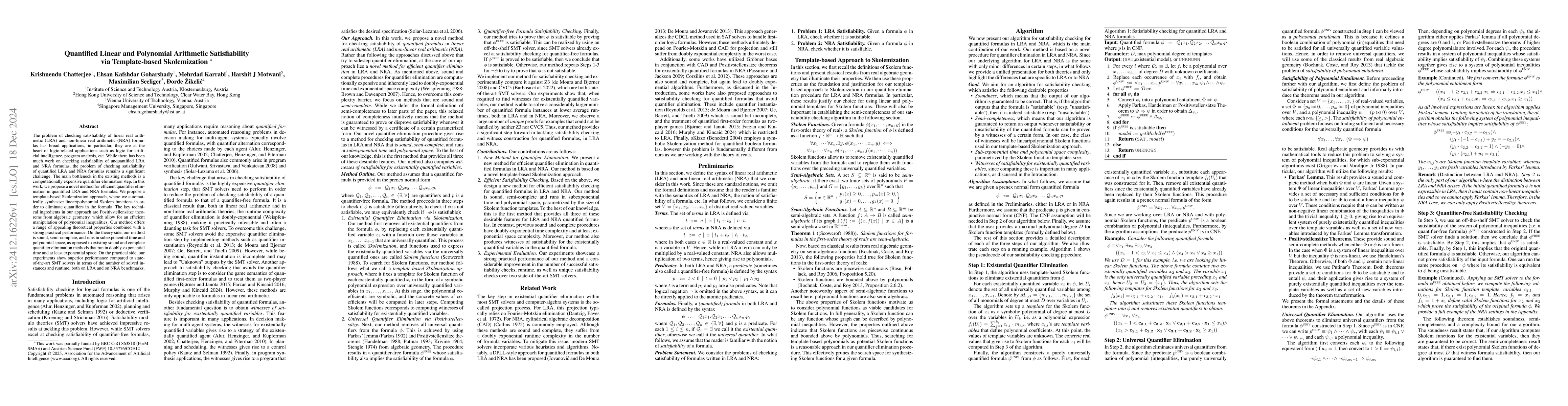Thumbnail for Quantified Linear and Polynomial Arithmetic Satisfiability via
  Template-based Skolemization