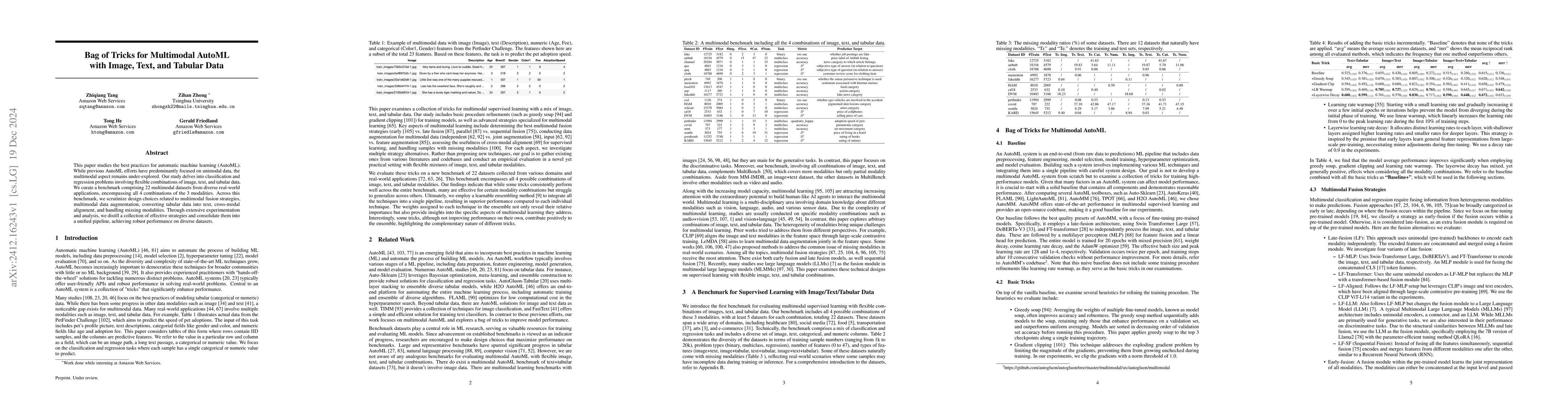Thumbnail for Bag of Tricks for Multimodal AutoML with Image, Text, and Tabular Data
