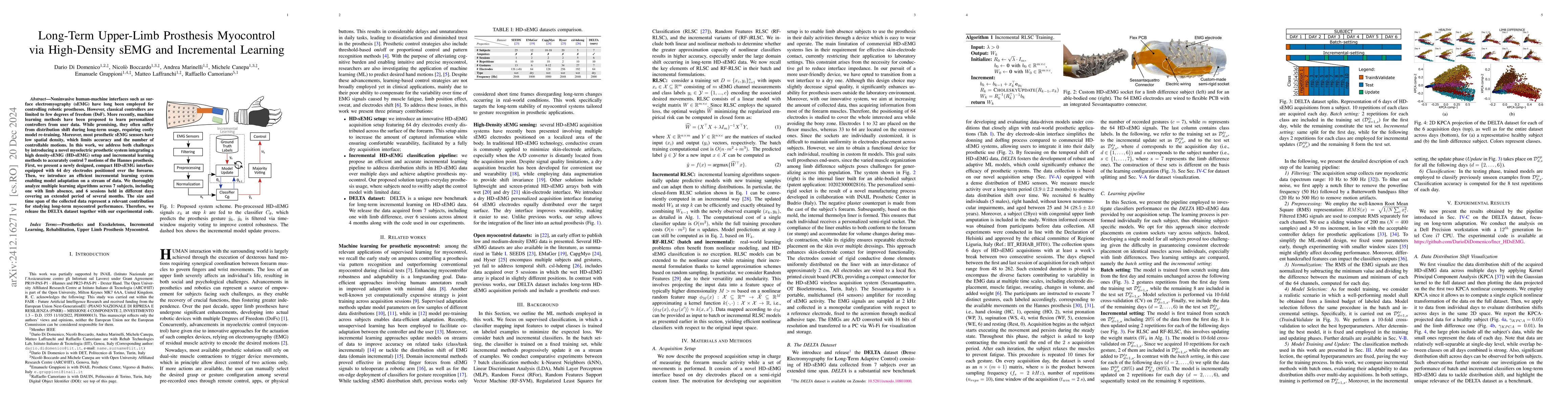Thumbnail for Long-Term Upper-Limb Prosthesis Myocontrol via High-Density sEMG and
  Incremental Learning