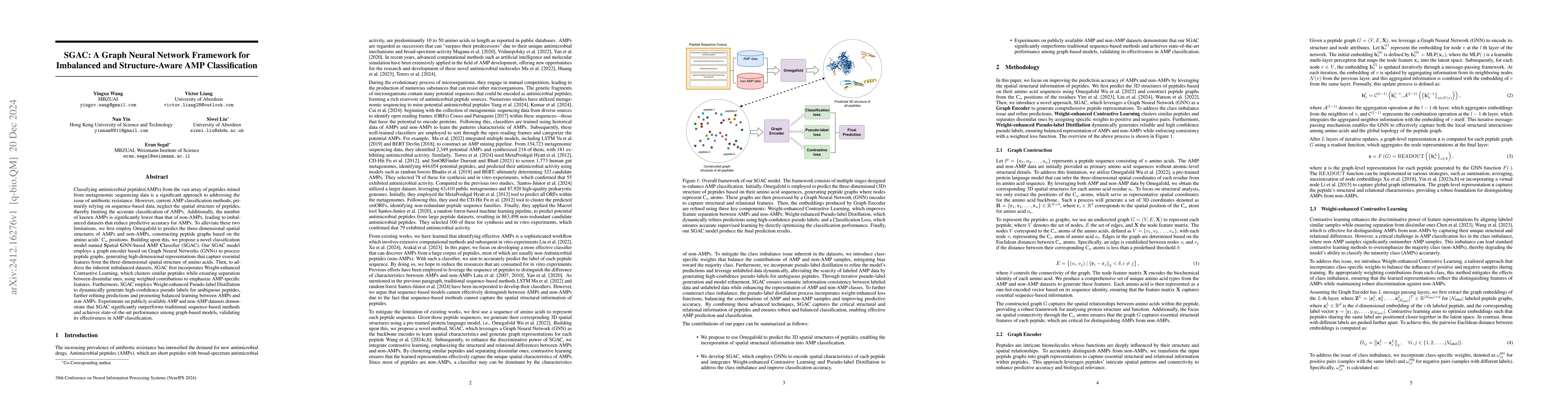 Thumbnail for SGAC: A Graph Neural Network Framework for Imbalanced and
  Structure-Aware AMP Classification