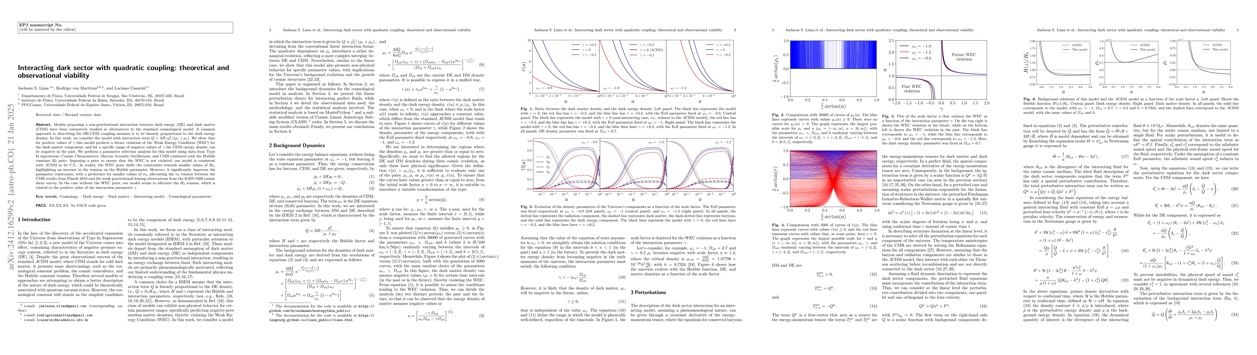 Thumbnail for Interacting dark sector with quadratic coupling: theoretical and
  observational viability