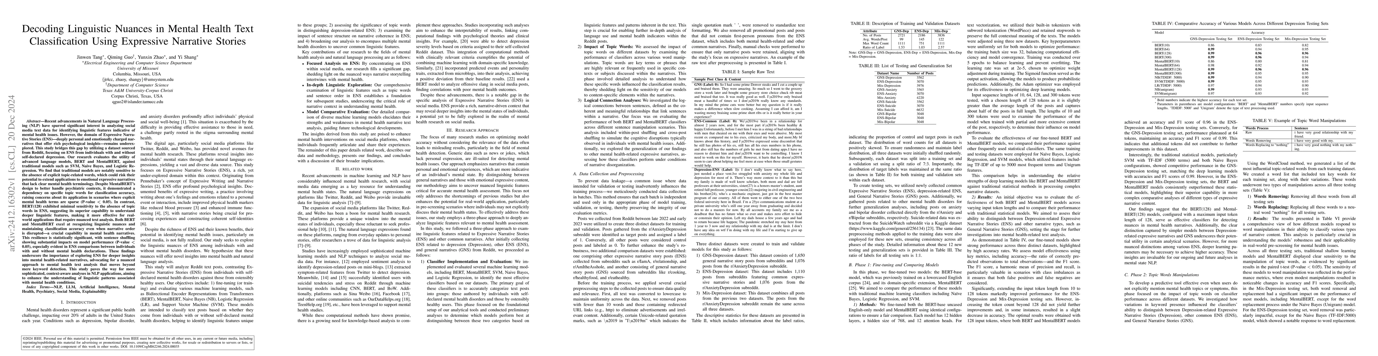Thumbnail for Decoding Linguistic Nuances in Mental Health Text Classification Using
  Expressive Narrative Stories