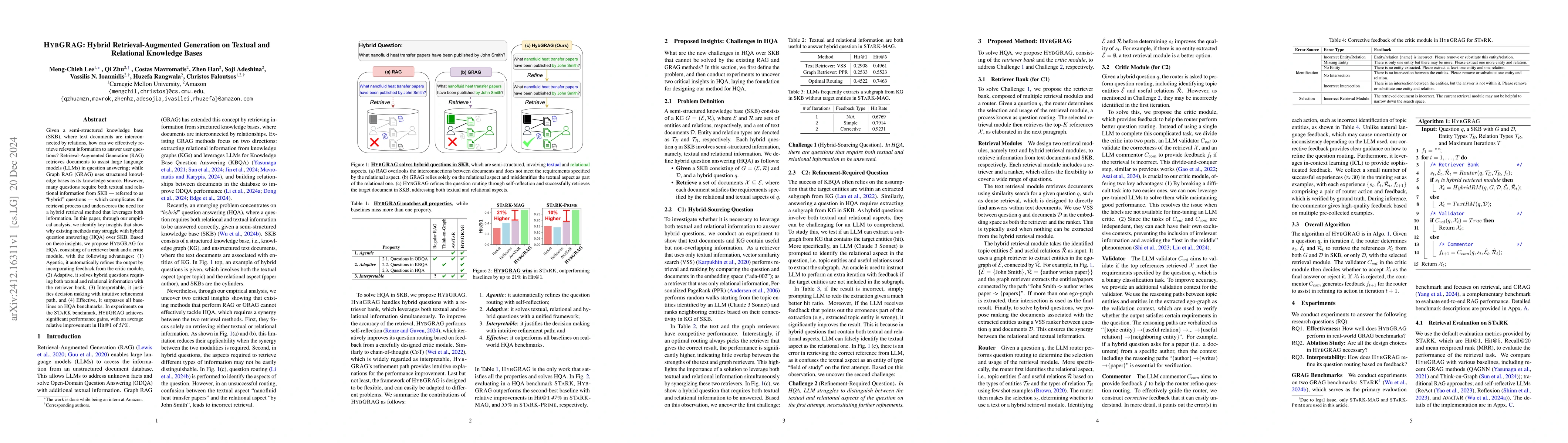 Thumbnail for HybGRAG: Hybrid Retrieval-Augmented Generation on Textual and Relational
  Knowledge Bases