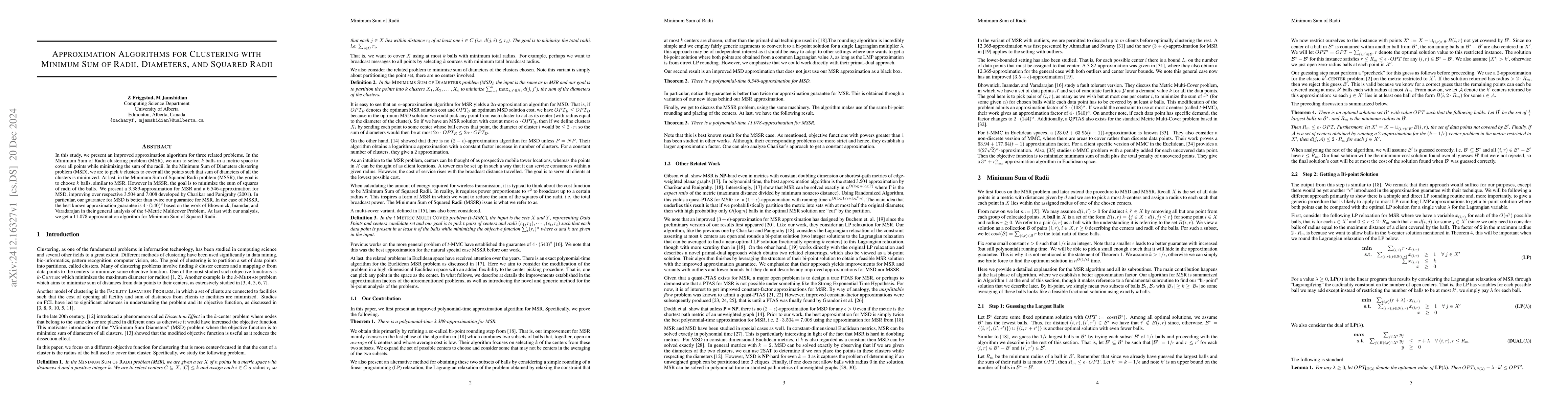 Thumbnail for Approximation Algorithms for Clustering with Minimum Sum of Radii,
  Diameters, and Squared Radii