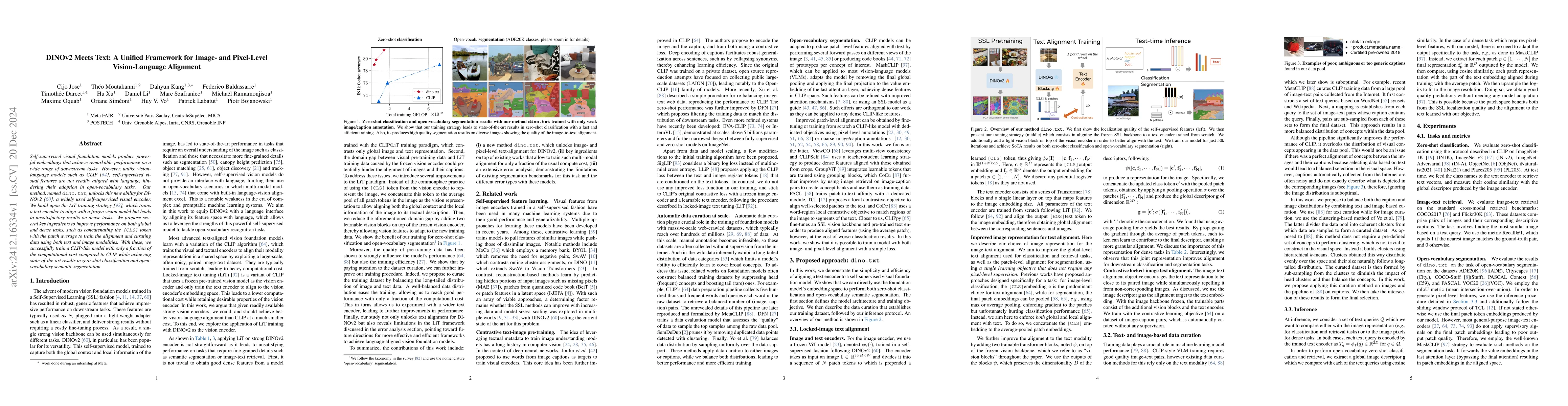 Thumbnail for DINOv2 Meets Text: A Unified Framework for Image- and Pixel-Level
  Vision-Language Alignment