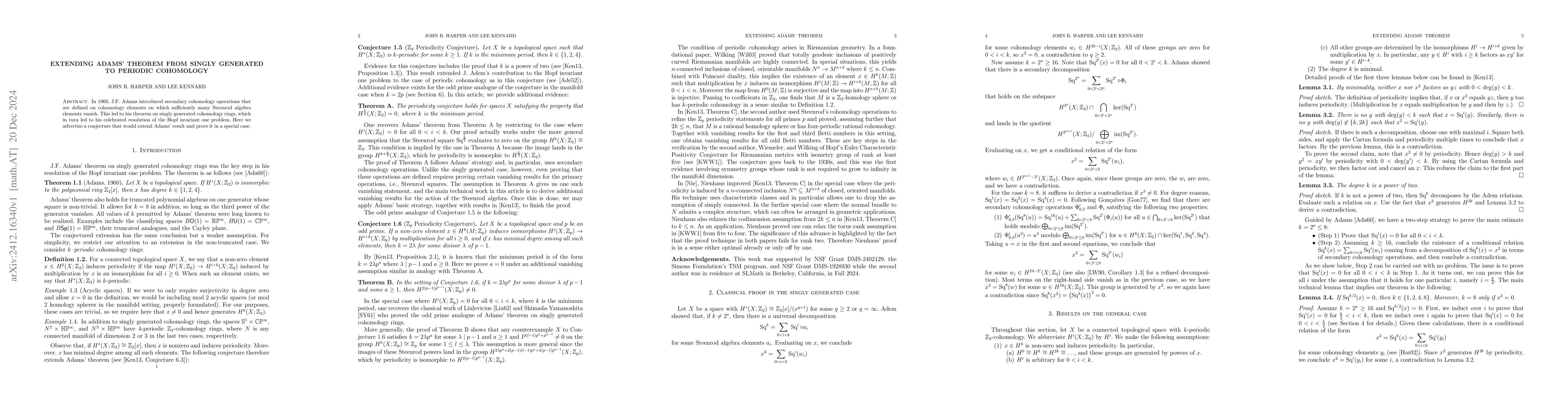 Thumbnail for Extending Adams' theorem from singly generated to periodic cohomology