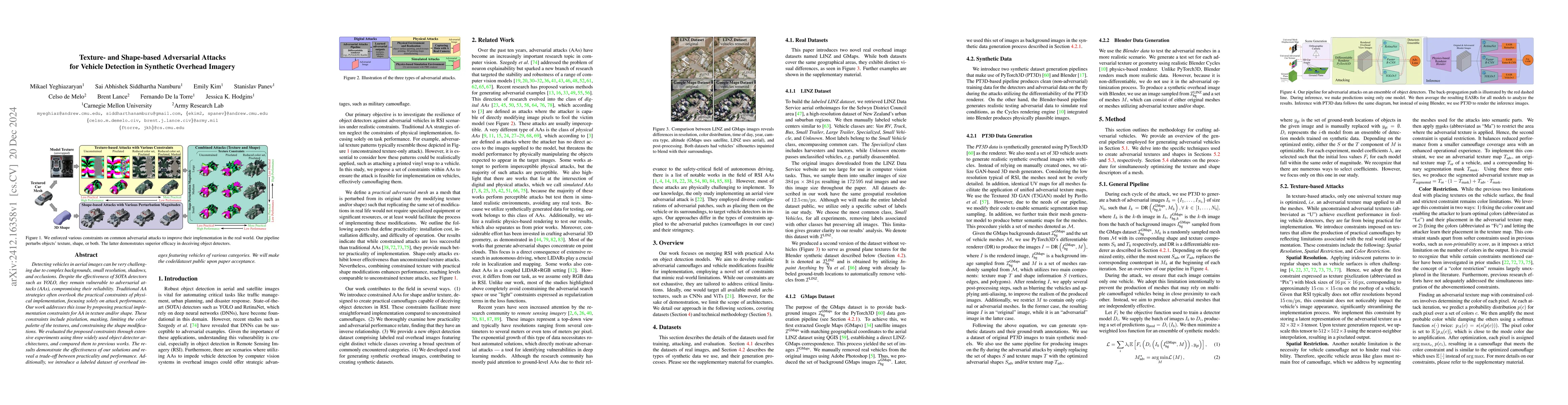 Thumbnail for Texture- and Shape-based Adversarial Attacks for Vehicle Detection in
  Synthetic Overhead Imagery