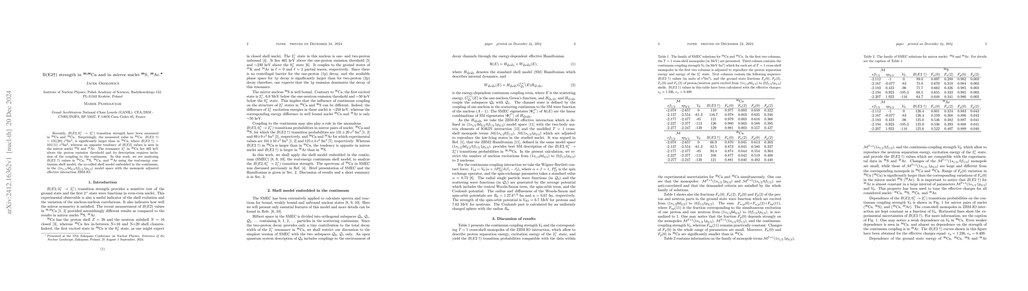 Thumbnail for B(E2) strength in $^{36,38}$Ca and in mirror nuclei 36S, 38Ar