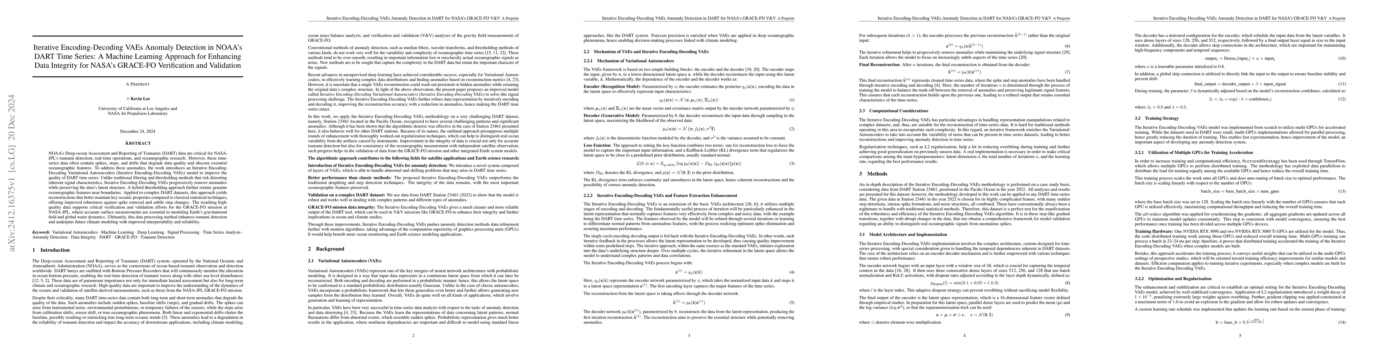 Thumbnail for Iterative Encoding-Decoding VAEs Anomaly Detection in NOAA's DART Time
  Series: A Machine Learning Approach for Enhancing Data Integrity for NASA's
  GRACE-FO Verification and Validation