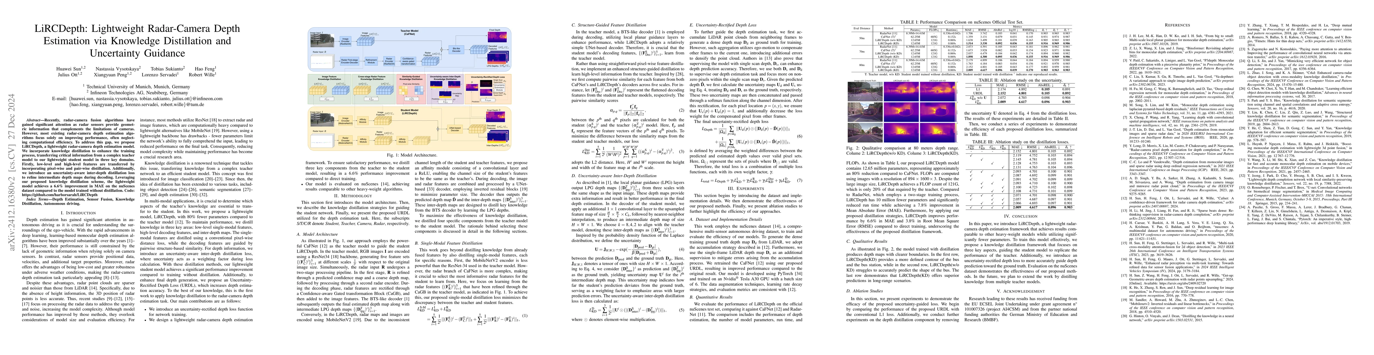 Thumbnail for LiRCDepth: Lightweight Radar-Camera Depth Estimation via Knowledge
  Distillation and Uncertainty Guidance