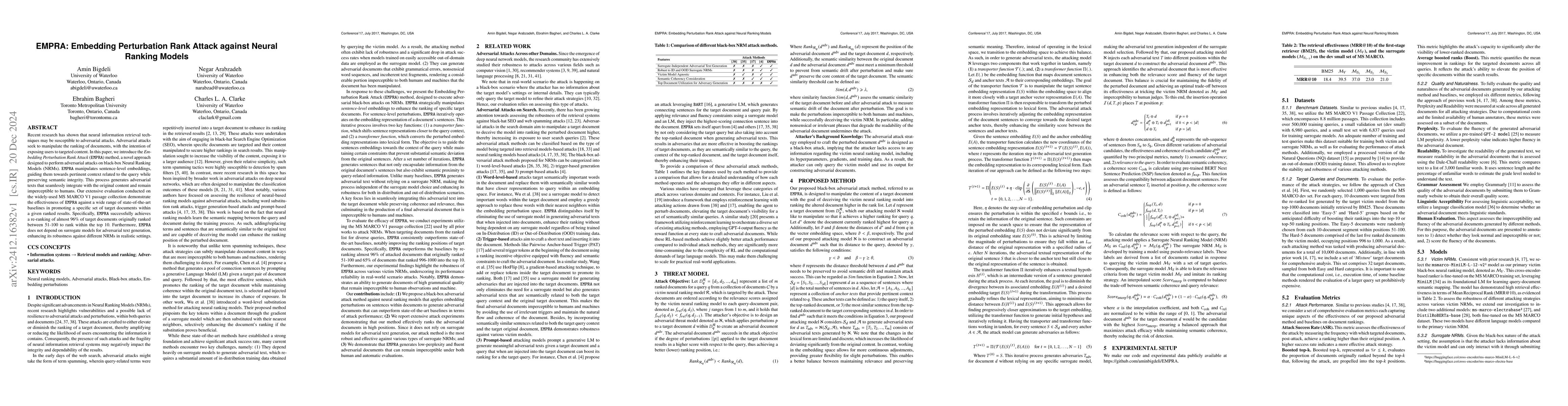 Thumbnail for EMPRA: Embedding Perturbation Rank Attack against Neural Ranking Models