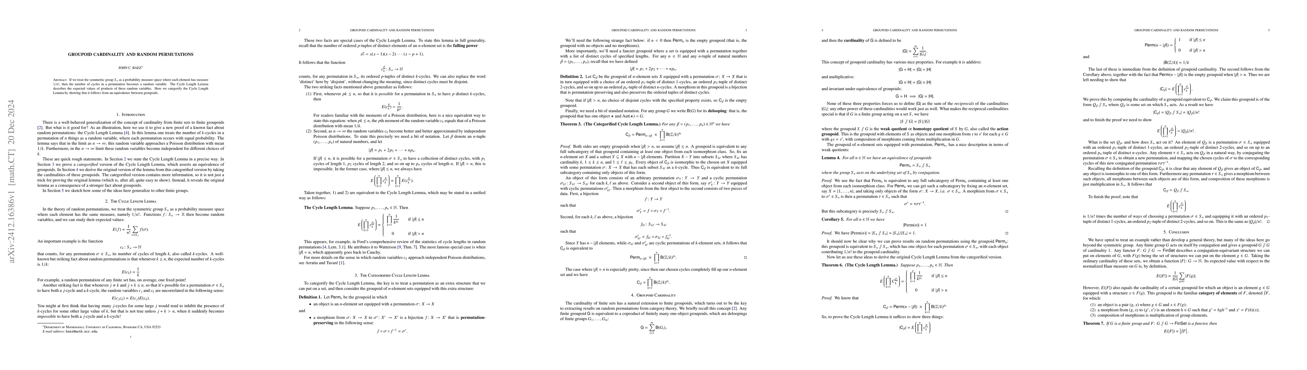 Thumbnail for Groupoid Cardinality and Random Permutations