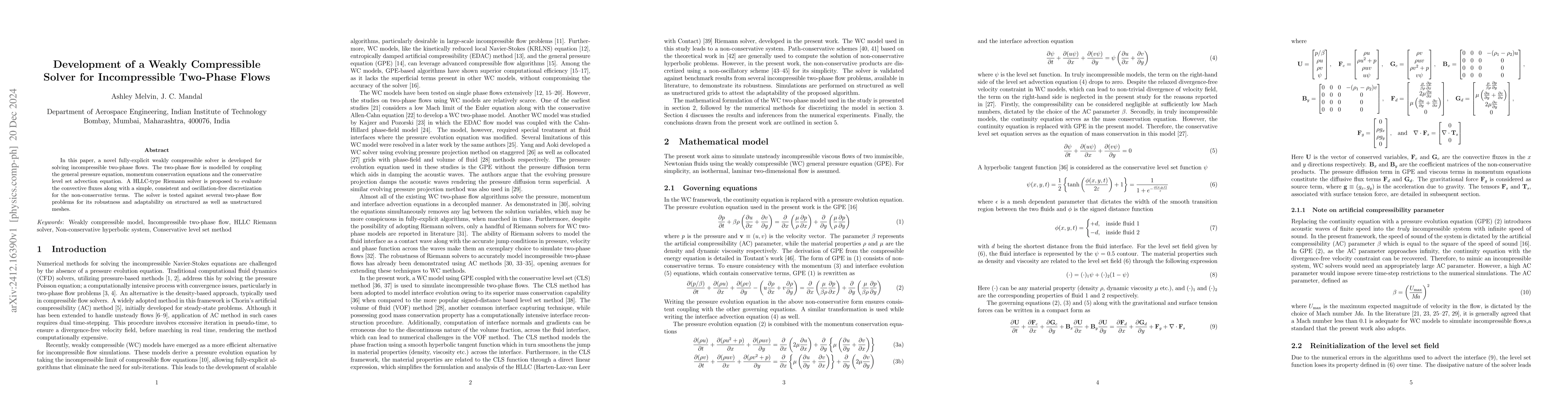 Thumbnail for Development of a Weakly Compressible Solver for Incompressible Two-Phase
  Flows