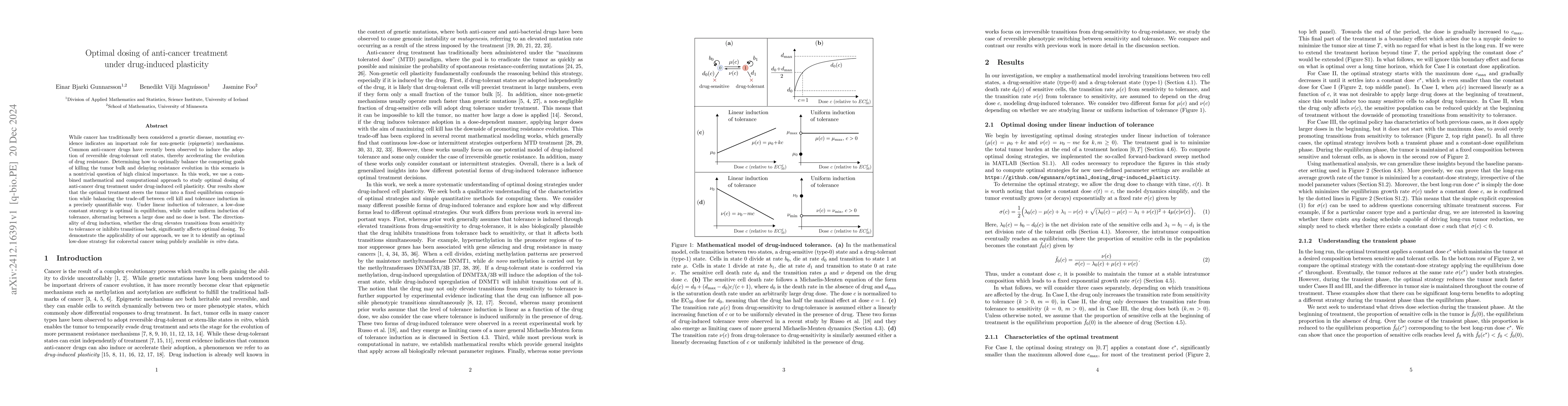 Thumbnail for Optimal dosing of anti-cancer treatment under drug-induced plasticity